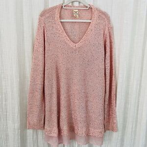 Faded Glory Pink Sparkly Cozy Knit Chiffon Trimmed Long Sleeve Sweater - Plus 3X